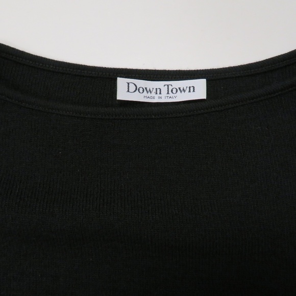 Down Town Black Wool Blend Knit Hi Lo Shirt Dress Small Made in Italy - Picture 3 of 6